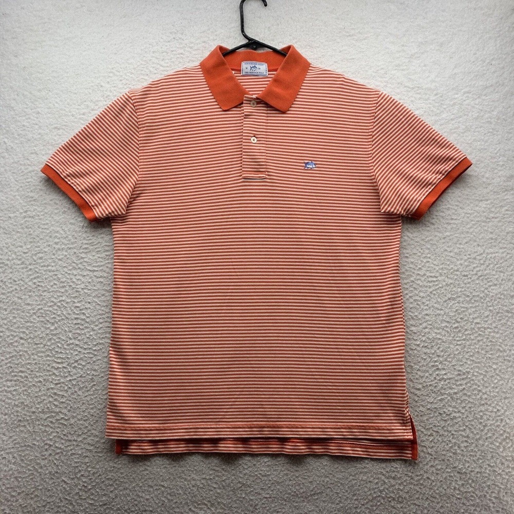 Southern Tide Polo Shirt Mens Medium M Skipjack Orange White Preppy Comfort Dad